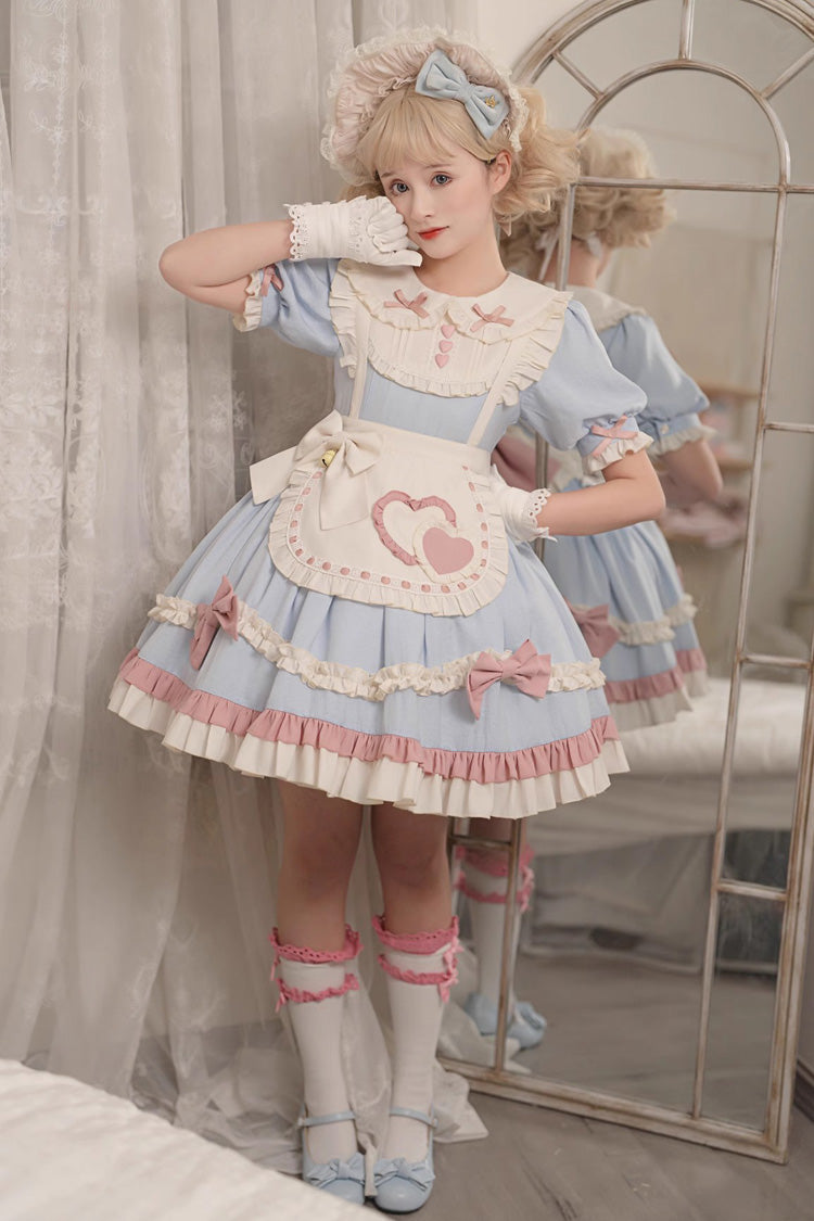 Azure Maid-Style Sweet Princess Dress with Puff Sleeves