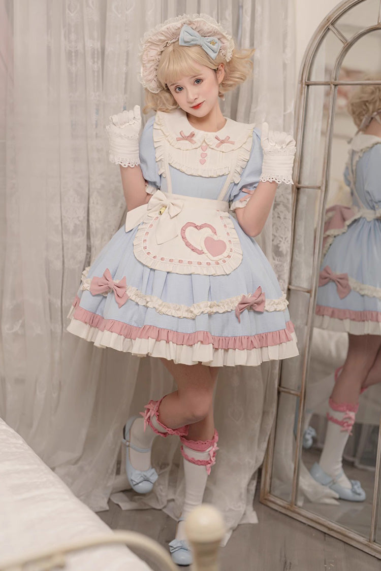 Azure Maid-Style Sweet Princess Dress with Puff Sleeves