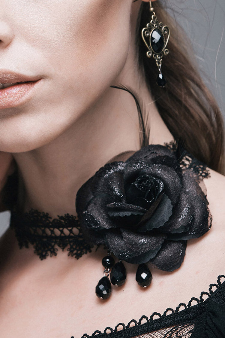 Gothic Choker with Lace, Beads, and Chain Details
