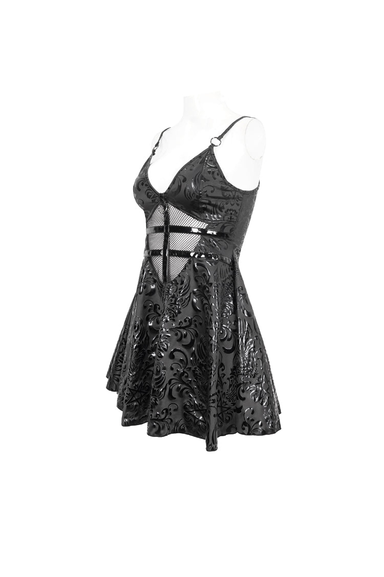 Occult Embossed Panel Mesh Cutout Gothic Evening Dress