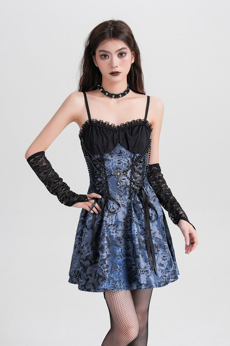 Azure Gothic Vintage JSK with Jacquard Print and Lace-Up