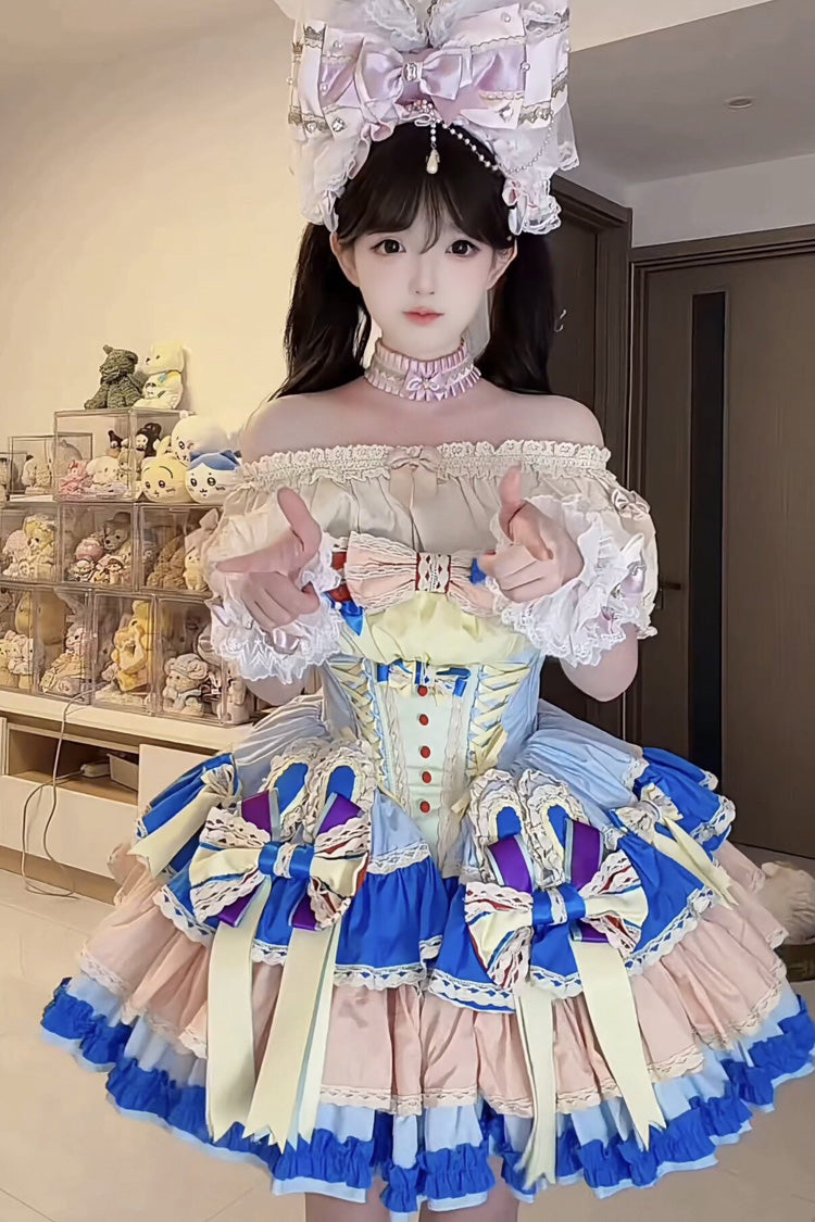 Multi-Layered Lace-Up Ballet Dress - Candy Paper Ribbon × Sleepy Bunny Doll Shop