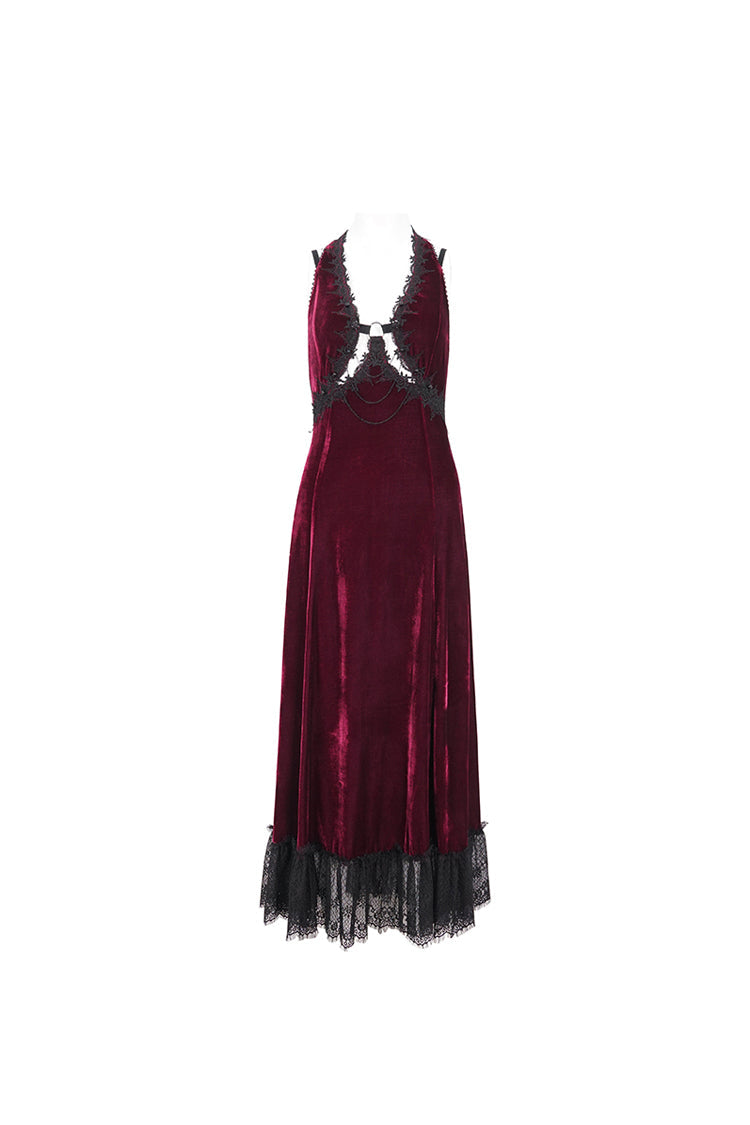 Crimson Lace-Up Hem Slip Gothic Dress