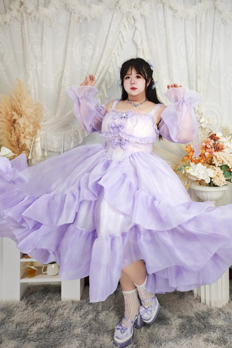 Fall Into The Purple Galaxy Violet Gradient Ruffle Cardigan Bowknot Plus Size Princess Lolita JSK - Fall Into The Purple Galaxy