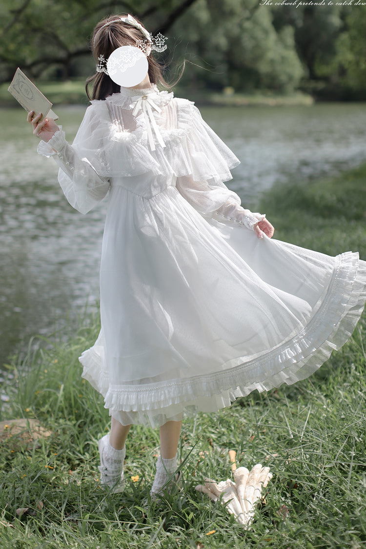 Ivory Long Sleeve Bow Lace Sweet Elegant Dress