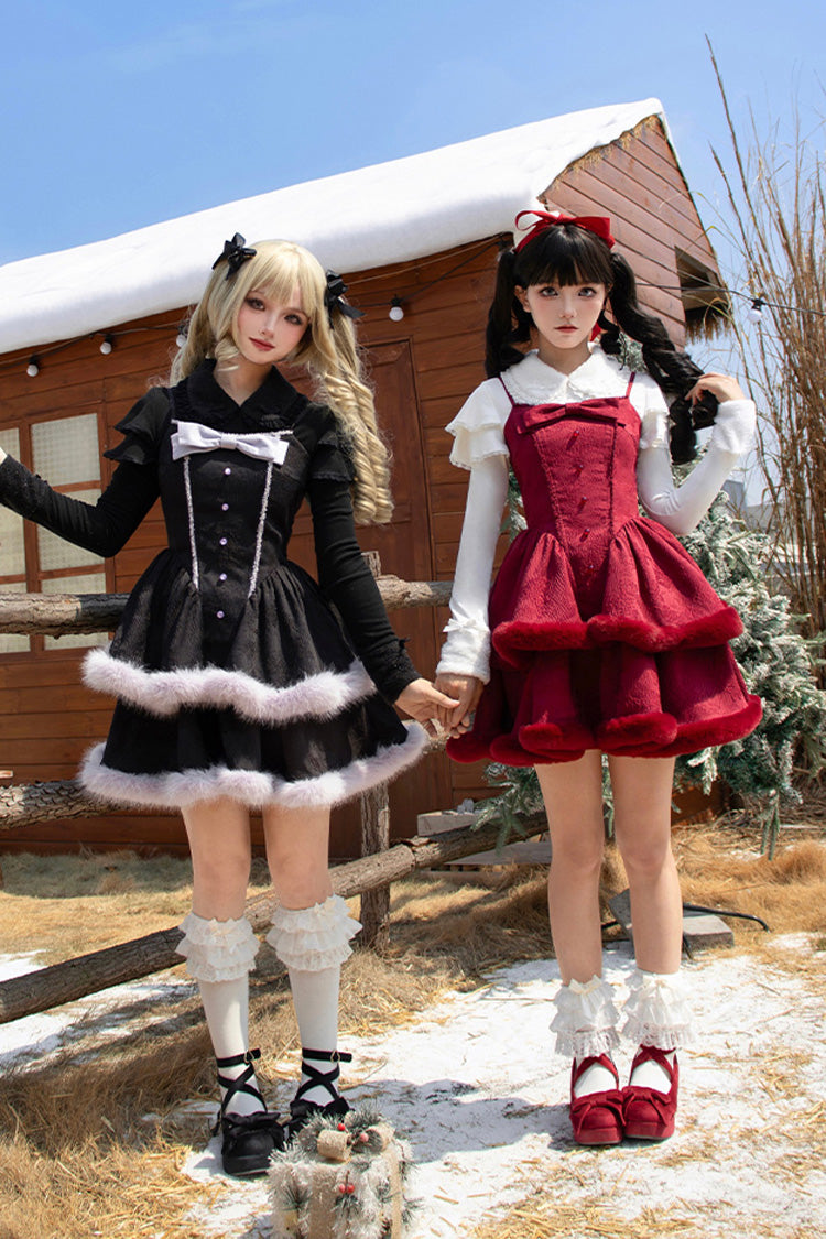 Jacquard Furry Bow Sweet Lolita JSK Dress