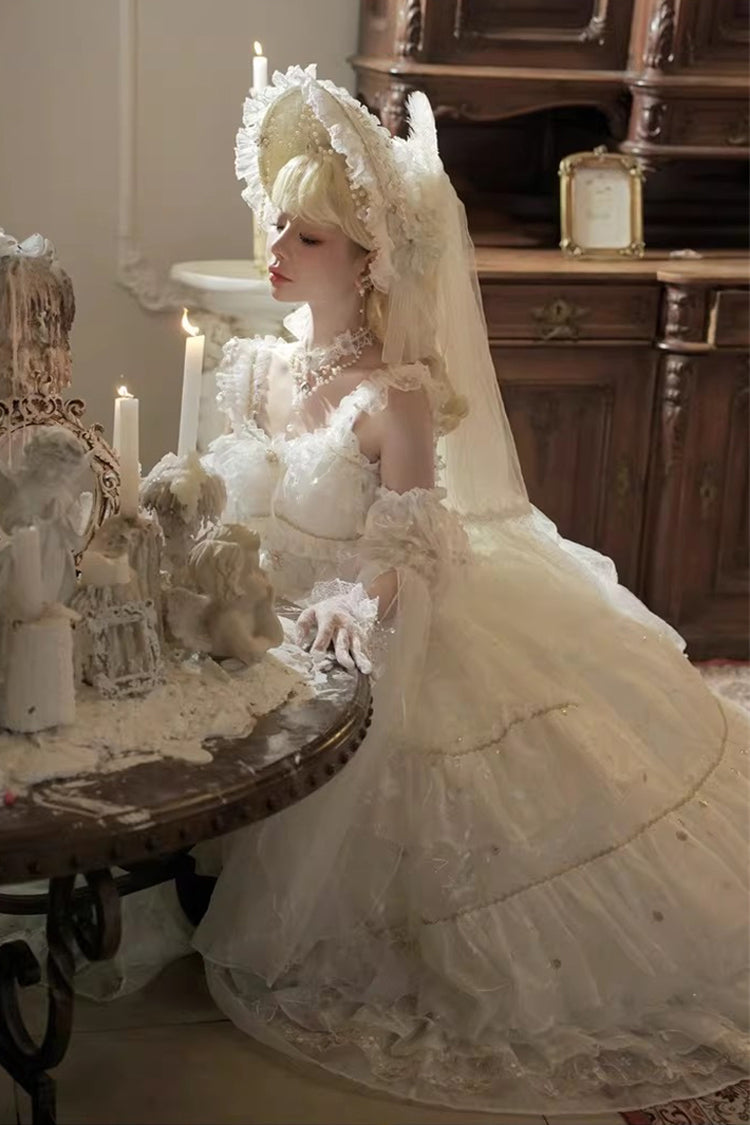 Ivory Chiffon Gown with Layered Ruffles and Bow Accents - Dreamy Waltz