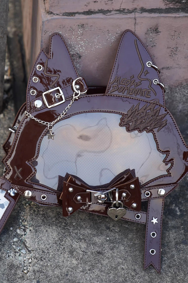 Gothic Cat Print Crossbody Bag with Bow, 9 Tones