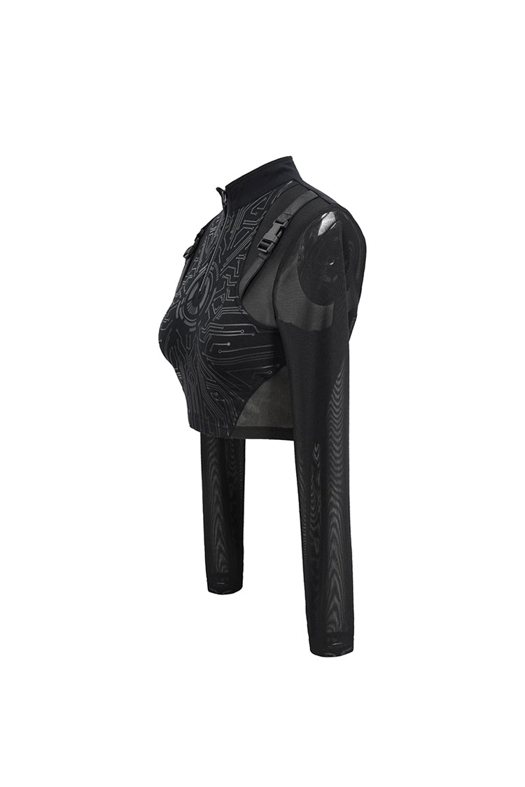 Pitch Crewneck Lace Check Short Gothic Top for Women
