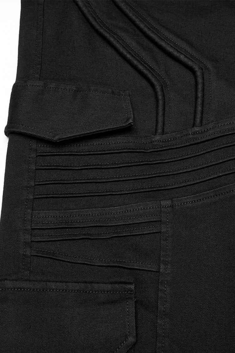 Men's Punk Denim Trousers with Multiple Pockets, Black