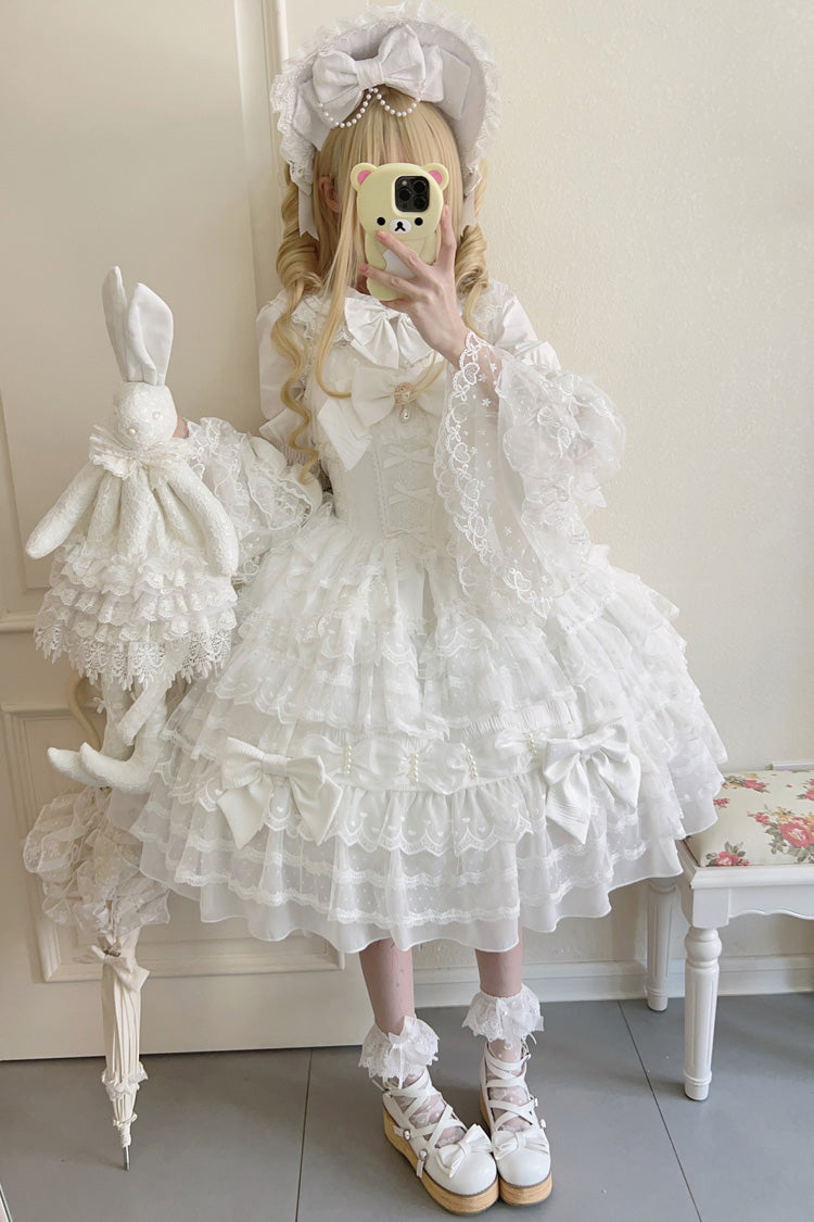 Ivory Sweet Doll Dress with Bowknots and Lace Details - Dream Prologue