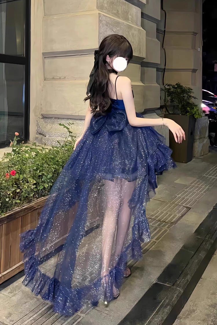 Azure Shimmering Irregular Sweet JSK with Train
