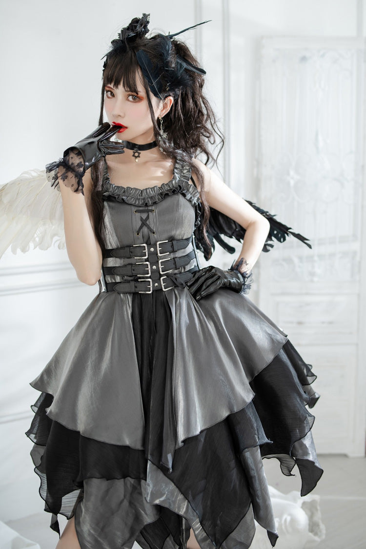 Silver Grey Lust Multi-Layered Asymmetric JSK Gothic Lolita Dress