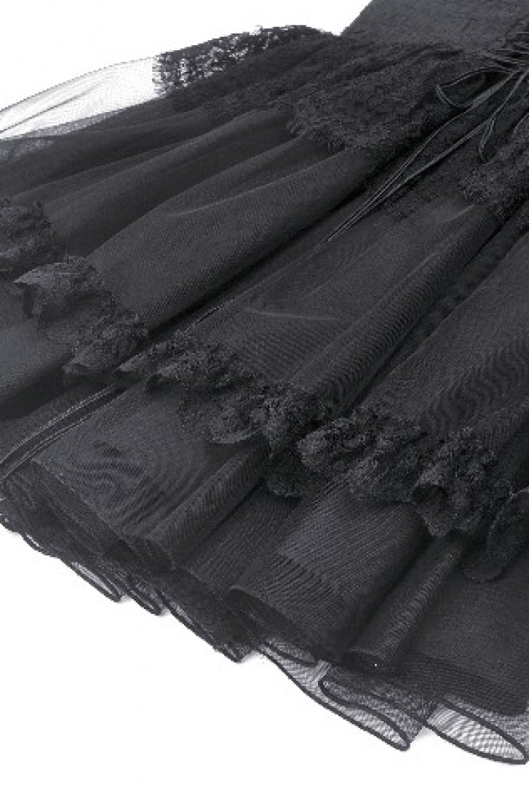 Lace Trimmed Lace-Up Gothic Party Slip Dress with V-Neck