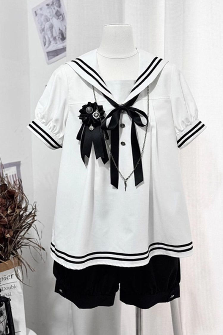 Old Stories Navy Collar Bow Ouji Gothic Lolita Blouse Shorts Set