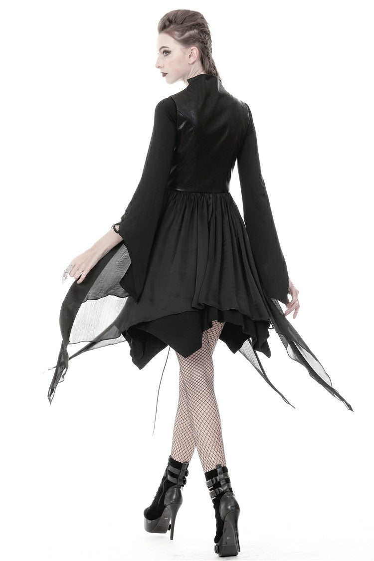 Punk Jacket with Cut-Out Chest Irregular Hem Lace-Up Buckles