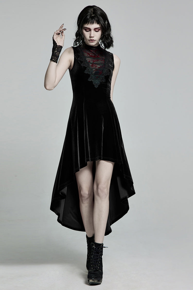 Sleeveless Lace-Up Mesh Stitching Gothic Dress