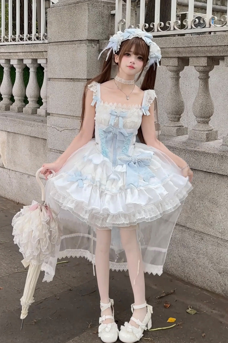 Blue/White Clouds and Mist Multi-Layered Ruffle Ribbon Lace Girly Princess Lolita JSK Gown