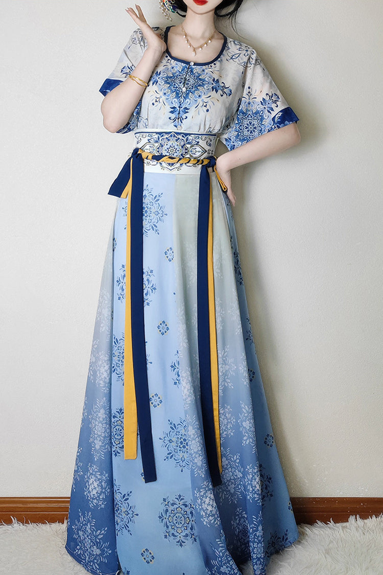 Classic Hanfu Dress Set - High Waist, Slim Print