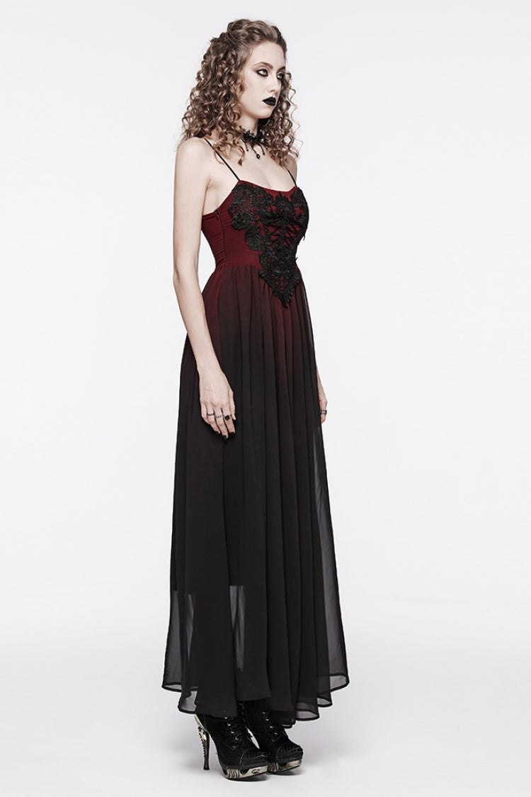 Crimson & Noir Floral Embroidered Lace-Up Slip Dress for Women