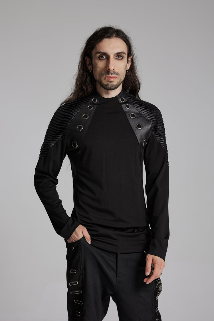 Umbra Crewneck Long-Sleeve Pleated Loop Punk Blouse for Men