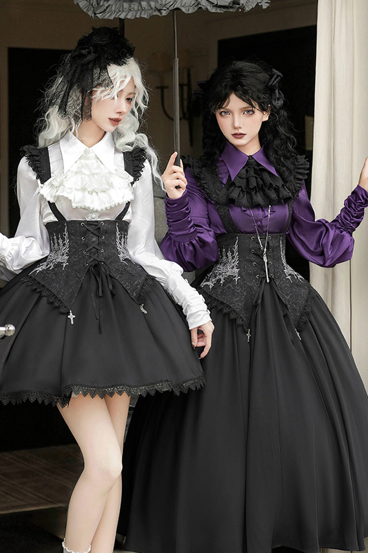 Black Night of Thorns Sleeveless Embroidered Lace-Up Gothic Strap Support Dress