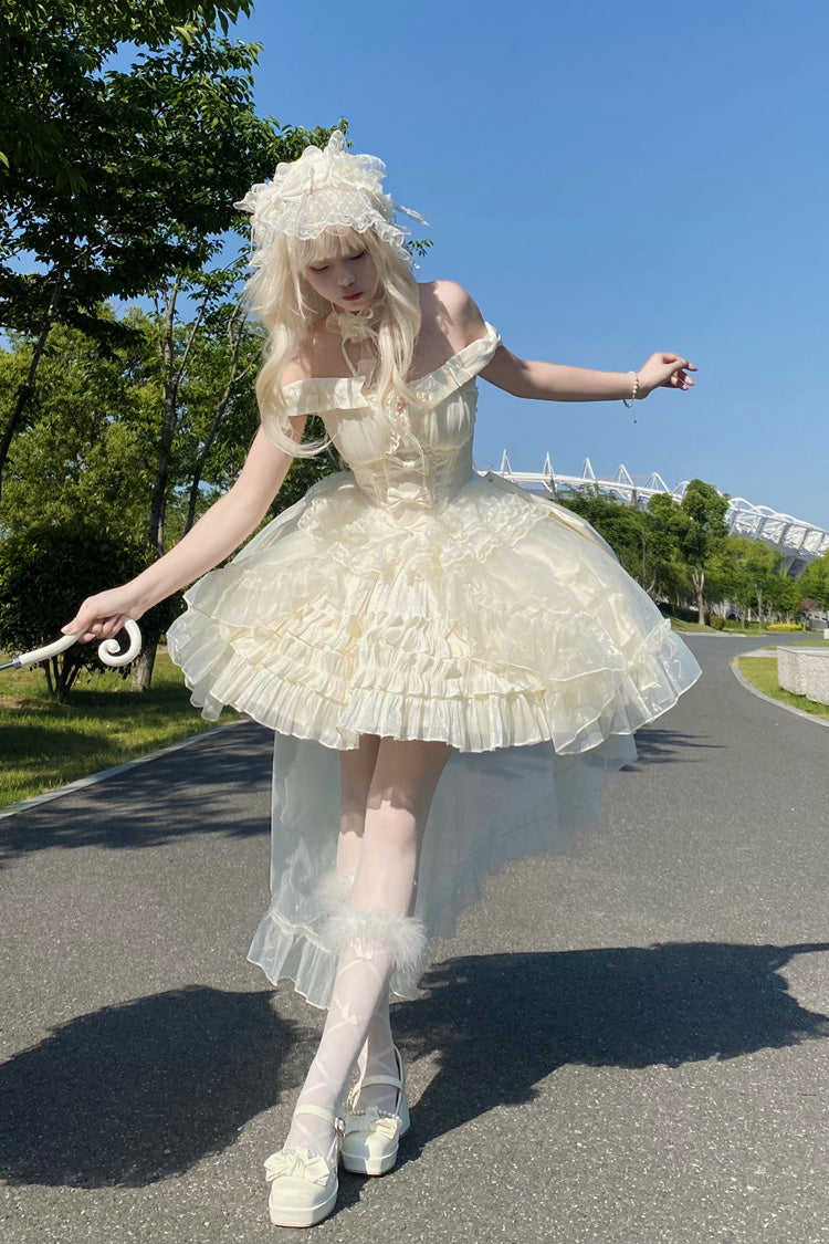 Princess Apricot Sleeveless Layered Ruffle Bow Sweet Lolita JSK Dress Set