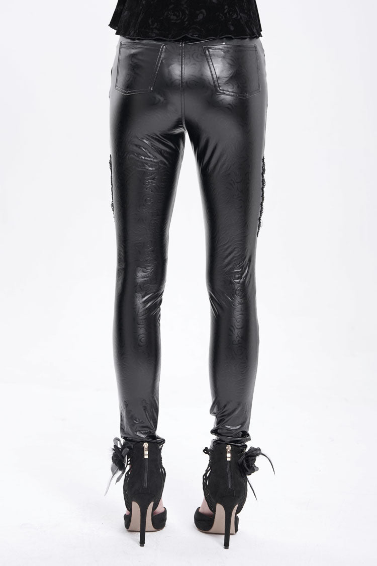 Gothic Pants with Faux Leather Stitching Lace and Chain
