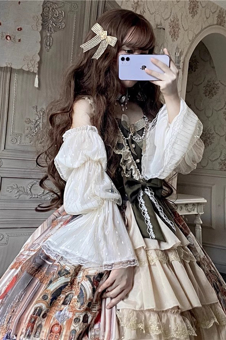 Versailles Palace Oil Painting Print Ruffle Cardigan Bow Elegant JSK