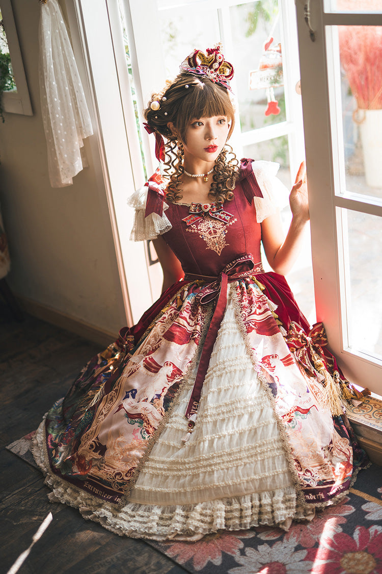 Red Kaleidoscope of Dreams Flying Sleeve Print Embroidery Cardigan Bow Classic Vintage Gorgeous Lolita