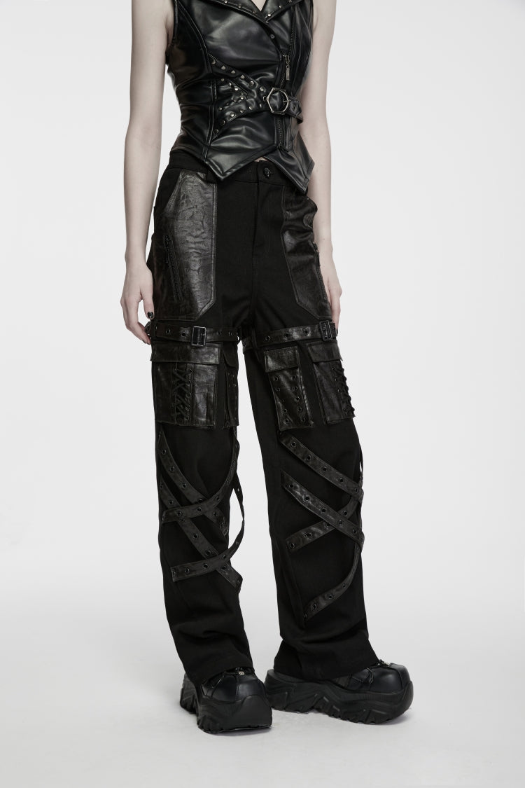 Eyelet Multi-Pocket Straight-Leg Punk Pants