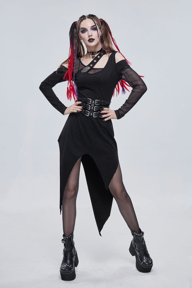 Asymmetric Distressed Ghost Buttonhole Punk Dress