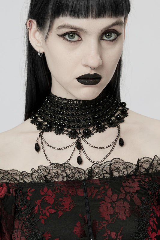 Pearl Hollow Lace Gothic Elegant Necklace Choker