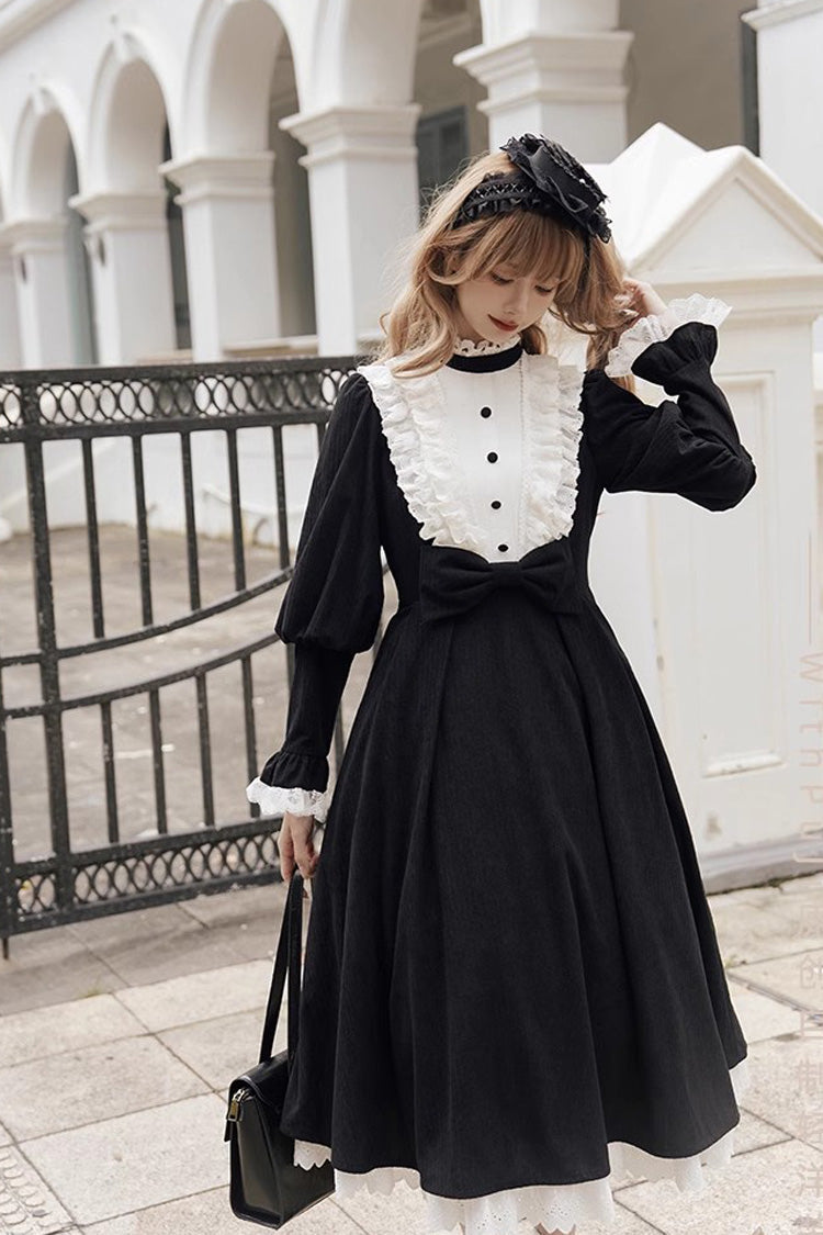 Black-White Silent Poetry Nun Bowknot Long Sleeve Gothic Lolita Dress