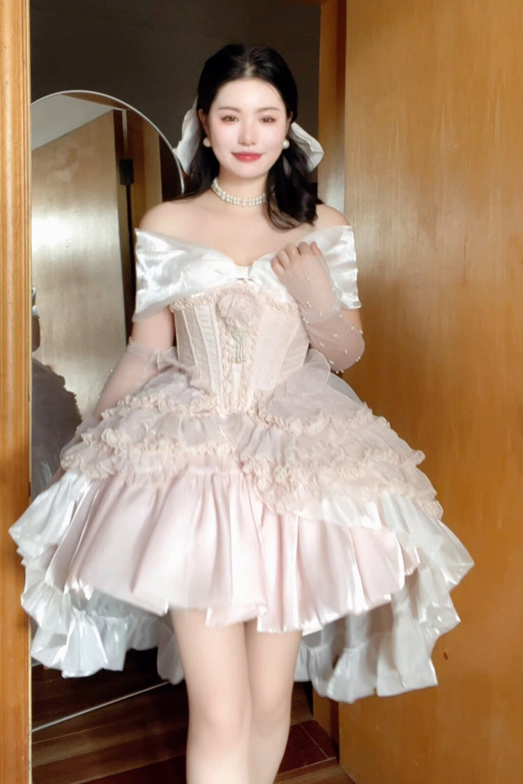 Boat-Neck Ruffled Bow Princess Dress