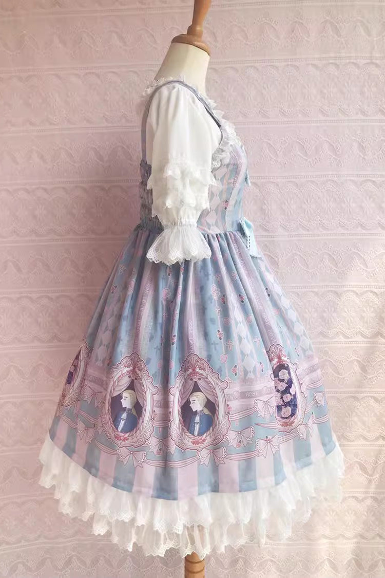 Rose Dream Print JSK Dress with Ruffle and Bow, Sweet Lolita