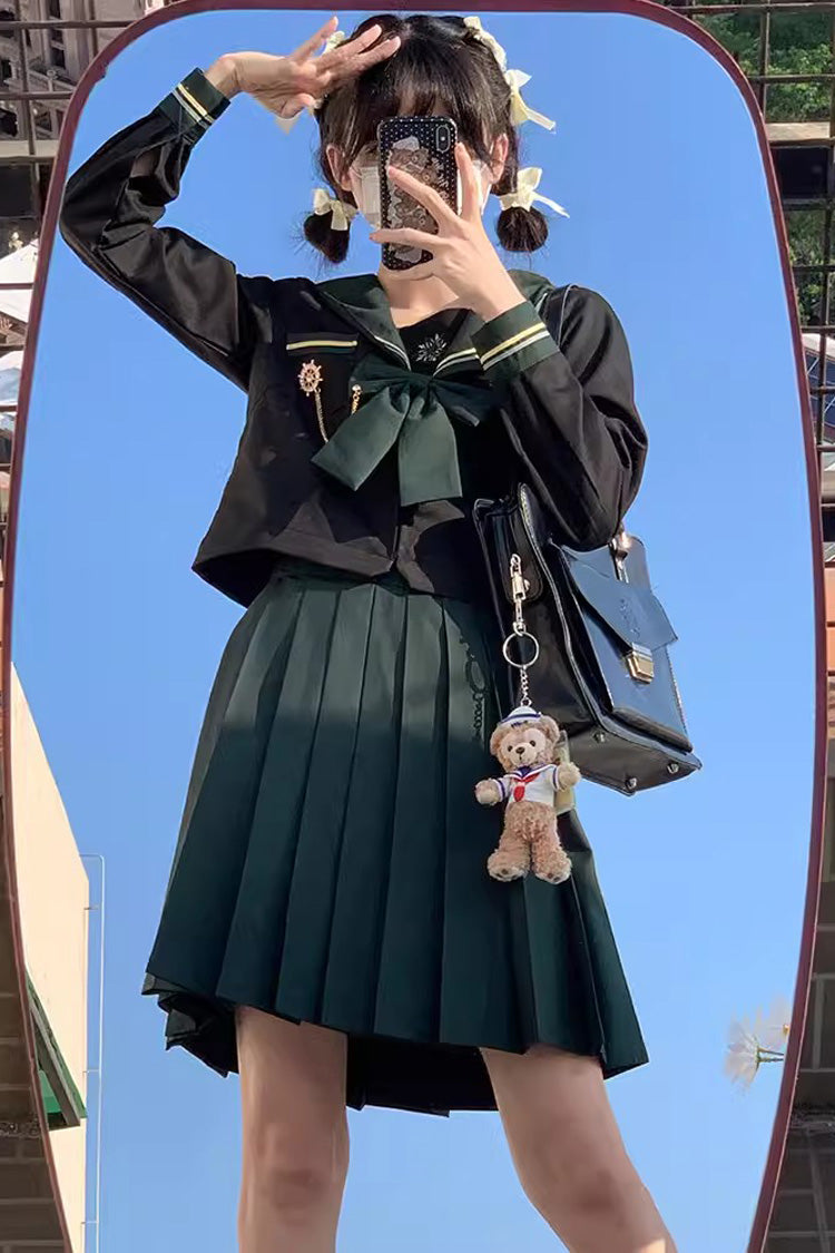 Ruffle Bowknot Sailor College Style School Skirt Set