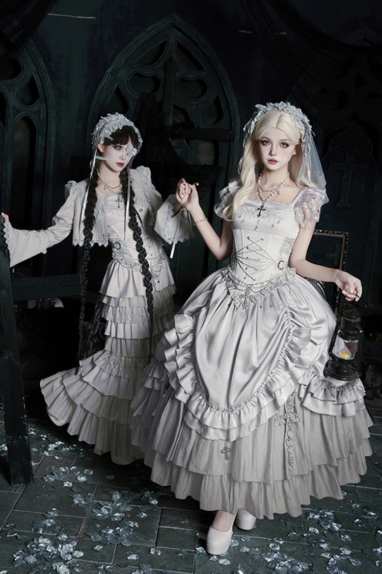 Bionic Doll Square Collar Gothic Lolita Corset Set with Fishtail Skirt, Multi-Layer Ruffles