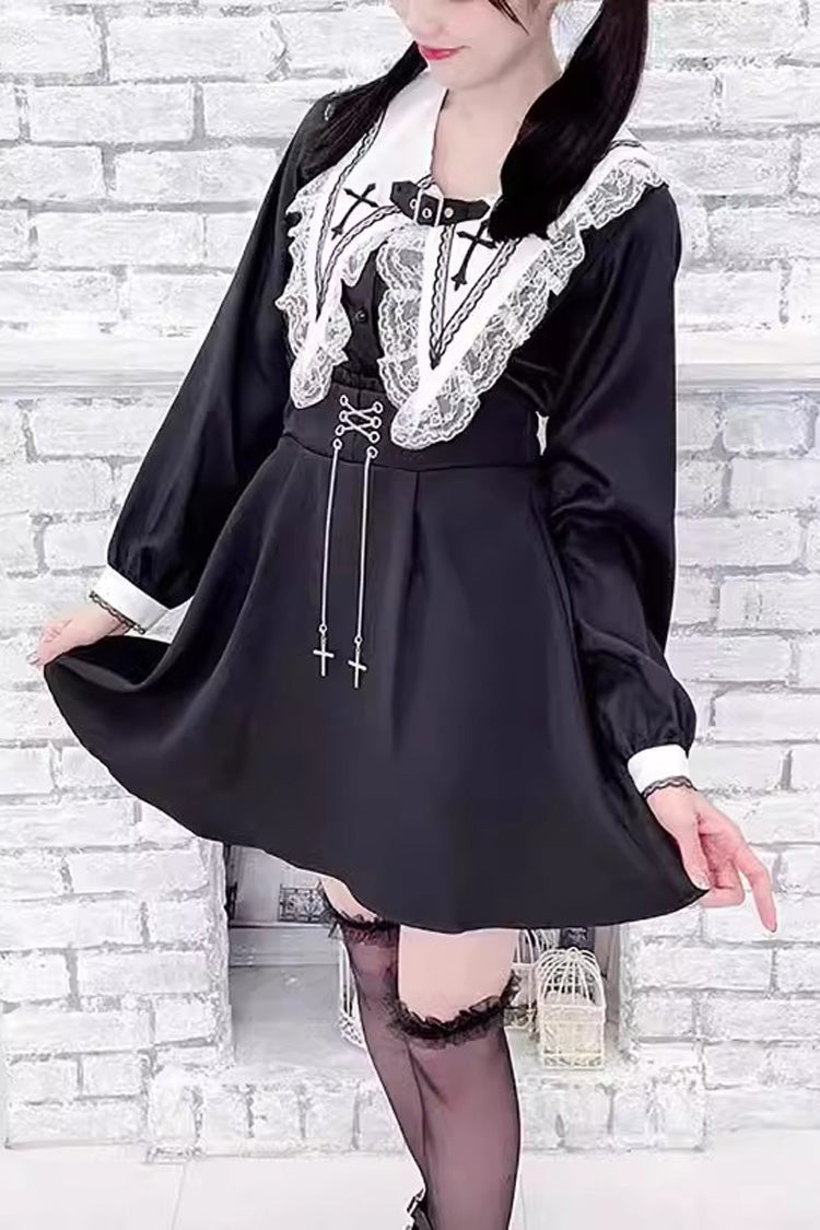 Cross Embroidery Lolita Jirai Blouse with Long Sleeves in Two Colors