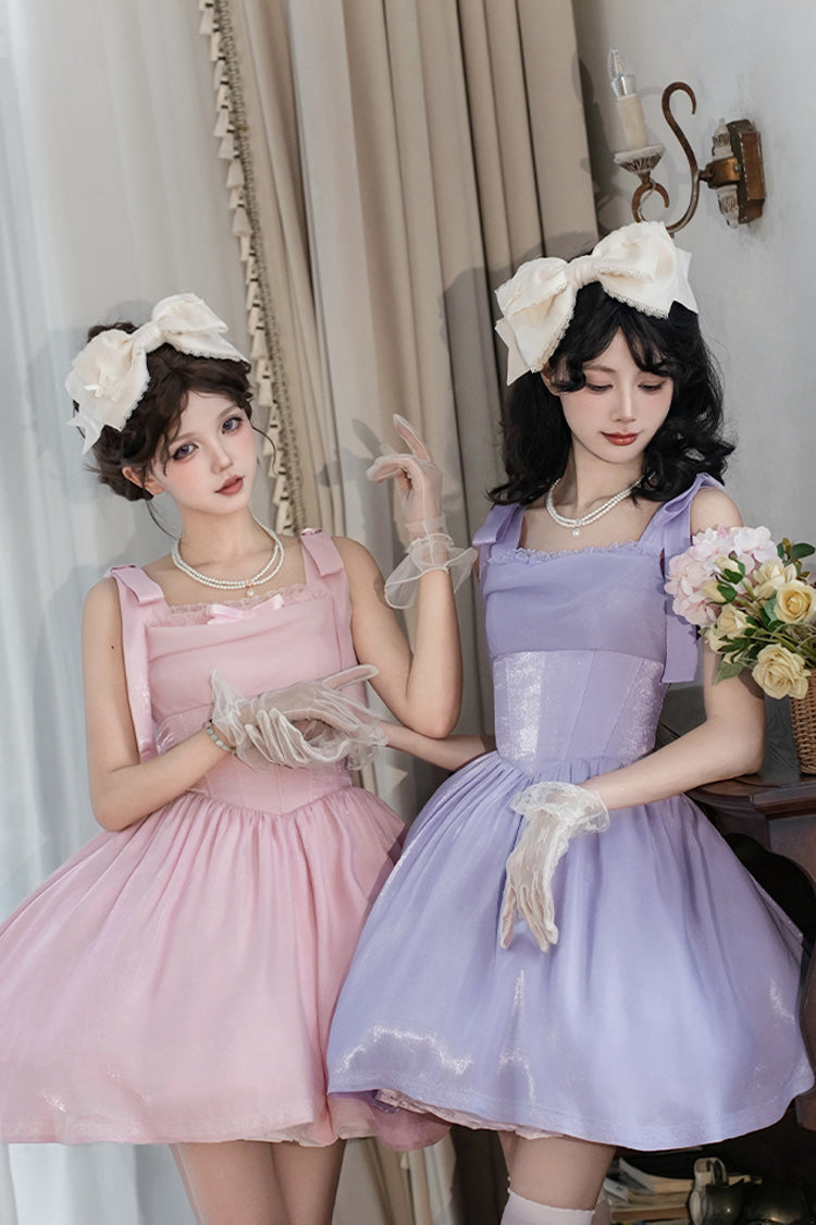 Foamy Sea Violet Sleeveless Ruffle Bowknot Fishbone Lolita JSK - Foamy Sea