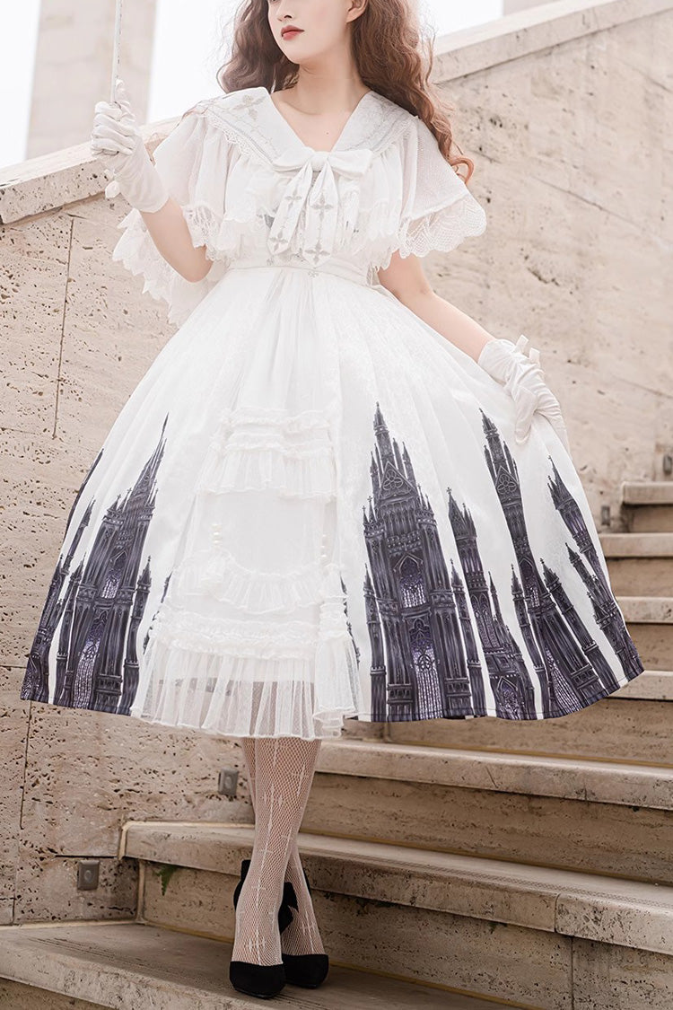 White Sleeveless Printed Lace Gothic Vintage Princess Lolita Jsk Dress
