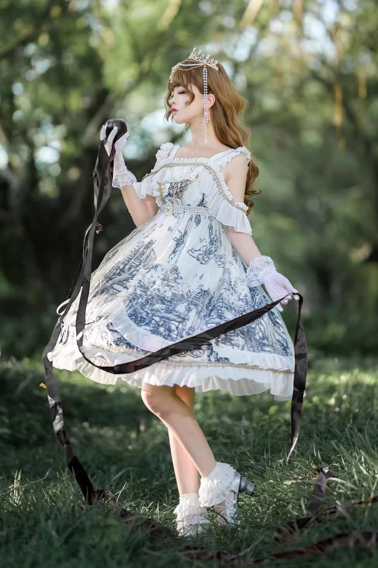 Ivory Gothic Princess JSK with Printed Bowknots - Castle Feast