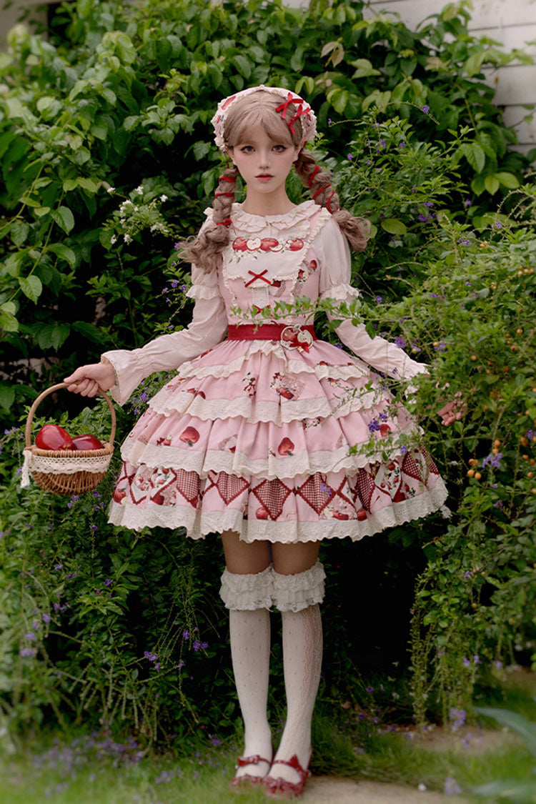 Blush Three-Tier [Apple Orchard] Print Ruffle Embroidered Sweet Lolita Mini Skirt