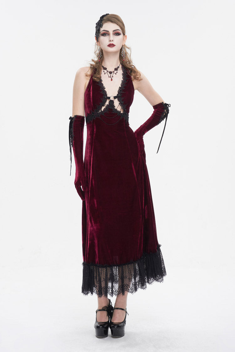 Crimson Lace-Up Hem Slip Gothic Dress