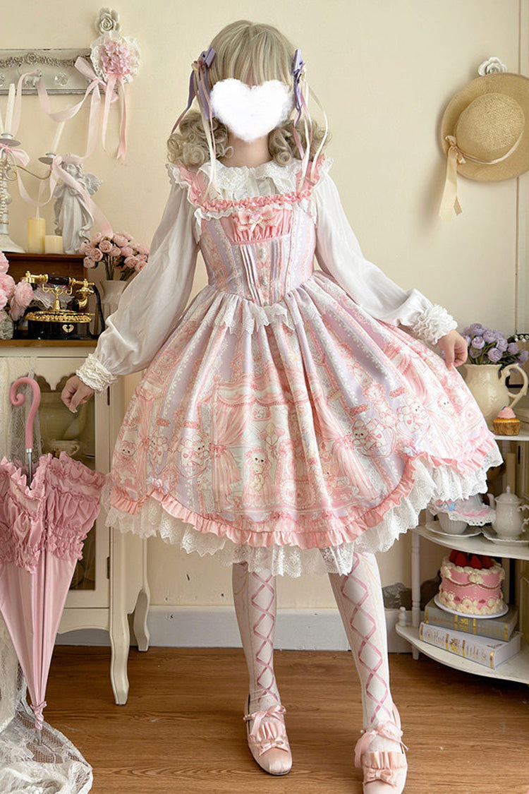 Rose Square Collar Sleeveless Printed Ruffled Lace Sweet Lolita Jumper Dress