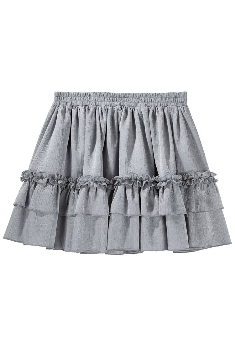 Ivory and Silver Key Embroidered Open-Front Bow Gothic Lolita Skirt Ensemble