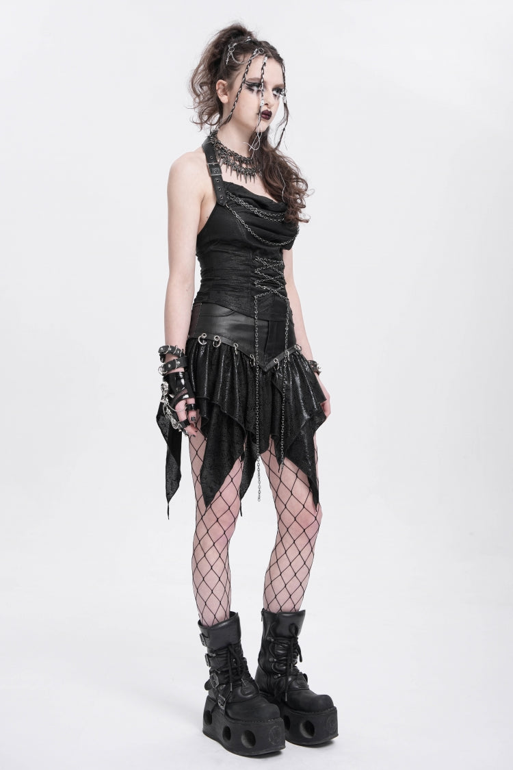 Rebel Black Chained Ripped Halter Punk Vest