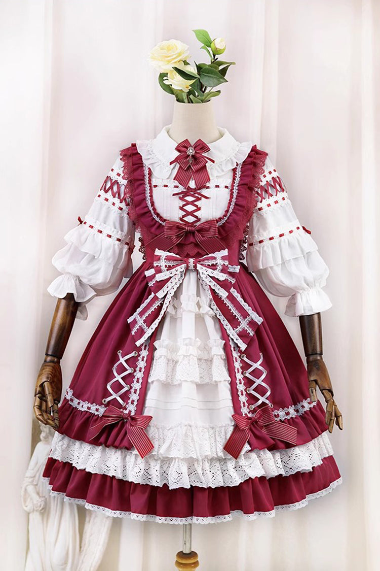 Red and White Sleeveless Layered Lace Jumper by Tina's Gift