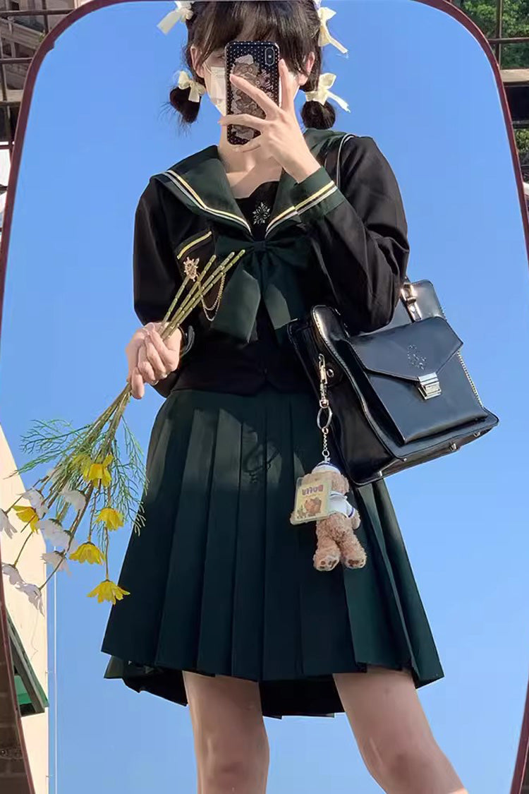 Ruffle Bowknot Sailor College Style School Skirt Set