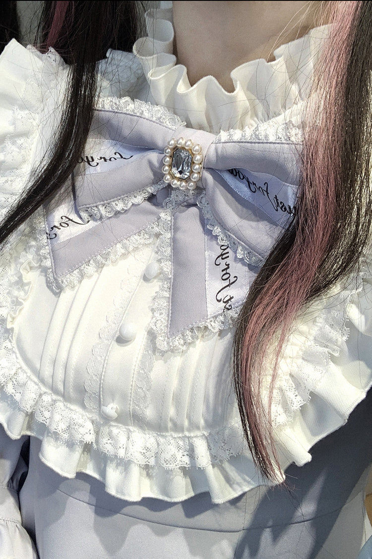 Light Blue [Rose Princess] Off Shoulder Long Sleeve Ruffle Bowknot Gothic Jirai Kei Gown
